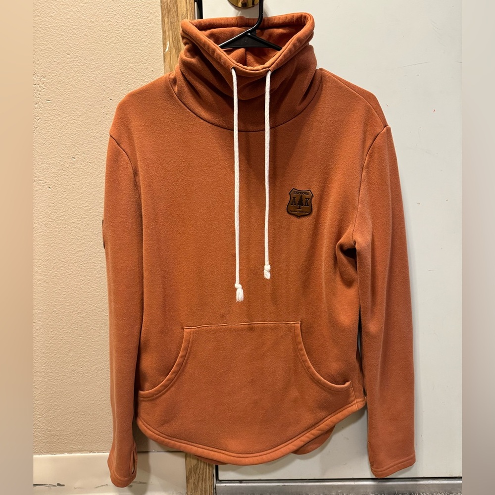 Orange Cowl Neck Sweater with Cozy Fleece Texture